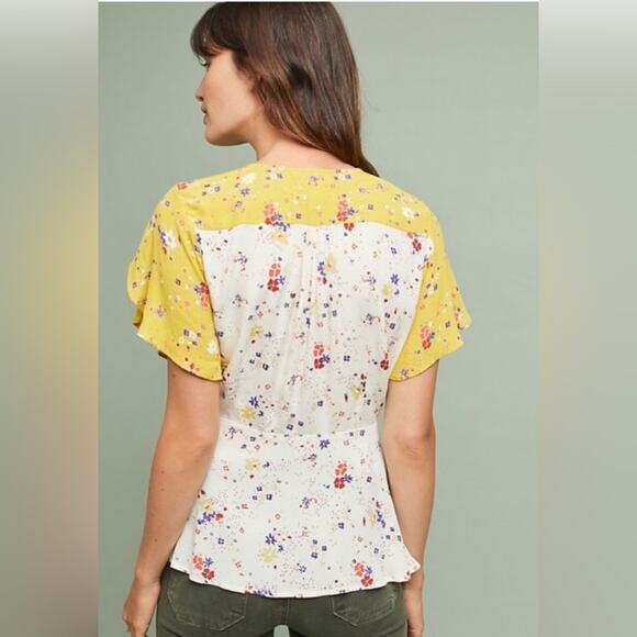 Anthropologie Meadow Rue Bon Voyage Blouse Size 4 Floral Wrap Top Boho Feminine - Picture 2 of 13